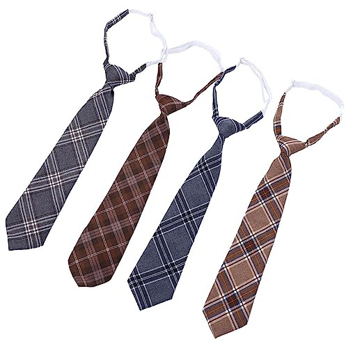 Vctitil Lot de 4 cravates à carreaux de style universitaire japonais unisexe (marron/gris foncé/gris clair/café), multicolore, taille