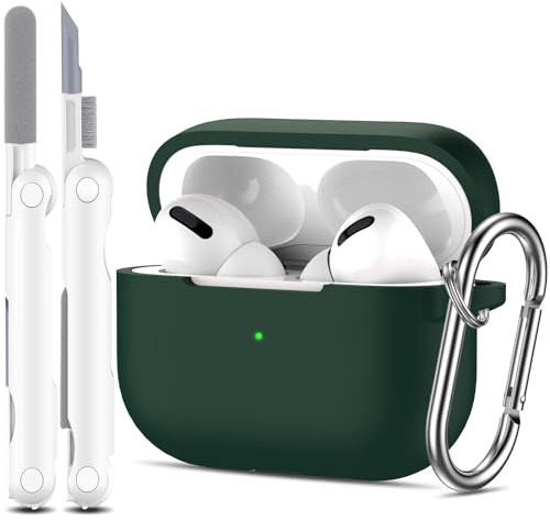 R-fun Custodia protettiva per AirPods Pro Generation con set di pulizia, protezione completa in silicone per custodia di ricarica Apple AirPods Pro 2019[LED anteriore visibile],verde foresta