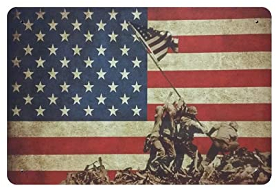 Blechschild mit Aufschrift Read The Full Title Battle of Iwo Jima Amerikanische Flagge Druck Weltkrieg 2 Japan Amerika USA Man Cave Bar Memorial Day, Retro-Stil, Bauernhaus, Bar, Garage,