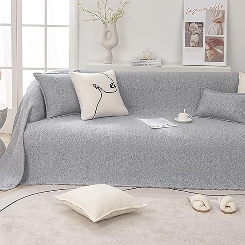 Homxi Bezug Sofa 2 Sitzer,180x230CM,Sofa Universal Bezug Einfarbig mit Quaste Überzug Sofa Polyester Sofa-Handtuch Hellgrau Couchbezug Universal