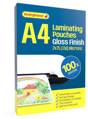 Binding Bazaar A4 Laminating Pouches, Gloss Finish, 150 Micron, 100 Laminating Sheets - Laminating Pouches to Enhance Your Words and Colours - Compatible with All Laminating Machines