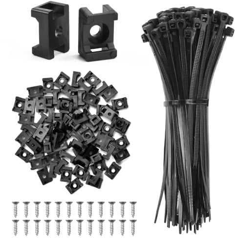 NAROSEBE 120 Pezzi Supporto per Fascette Stringicavo 15*10mm+120 Pezzi Fascette in Nylon Nero 100mm con 120 Viti Base per Fascette Stringicavo Supporto Fermacavo Fascette per Cavi per Casa e Ufficio