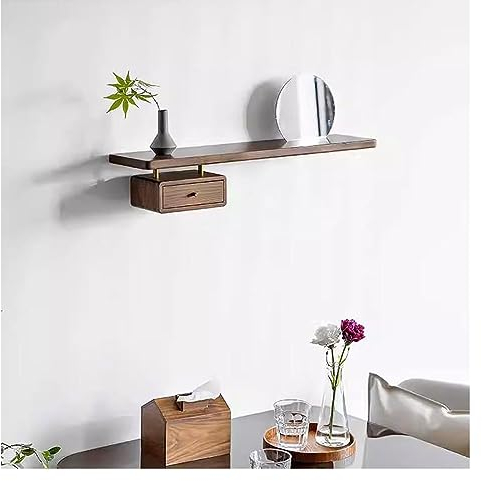 Tablette Flottante Étagères flottantes en bois massif à fixation murale, étagère murale avec tiroir et miroir for la décoration et le rangement, rebord for chambre/salle de bain/salon/cuisine Étagère