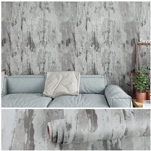 VEELIKE Vintage Grey White Concrete Wallpaper Self Adhesive Light Grey Cement Contact Paper Industrial Sticky Back Plastic Textured Washable Kitchen Wallpaper for Livingroom Bedroom 40cm×300cm