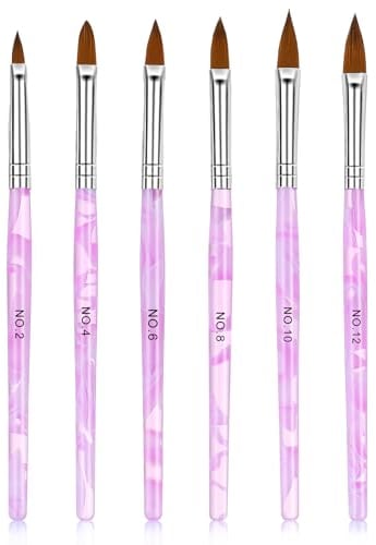 Acrylic Nail Brush Set - 6 Pcs Gel Brushes for Nails, Size 10/12/14/16/18/20mm Finger Nail Brush Professional Nail Art Brushes for Acrylic Powder Application, Nail Extension, 3D Nail Engraving