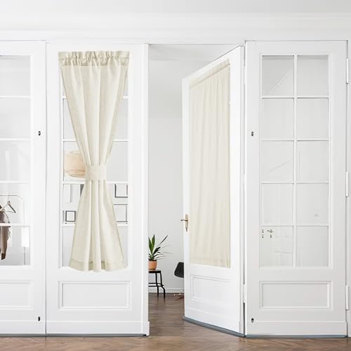 PONY DANCE Tende Cucina a Vetro 2 Pezzi 60x240 CM Tenda Lino Semitrasparenti con Tasca a Vetro per Porta Finestra Moderne Curtains per Interni, Beige
