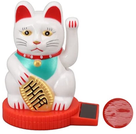 Cyrank Glückskatze Mit Arm, Winkekatze Solar, Solarbetriebene Winkekatze, Winkende Japanische Glückskatze, Maneki-Neko-Solar-GlückskatzeFür Feng Shui, Einladende, Zuwinkende Katzenstatue(Weiß)