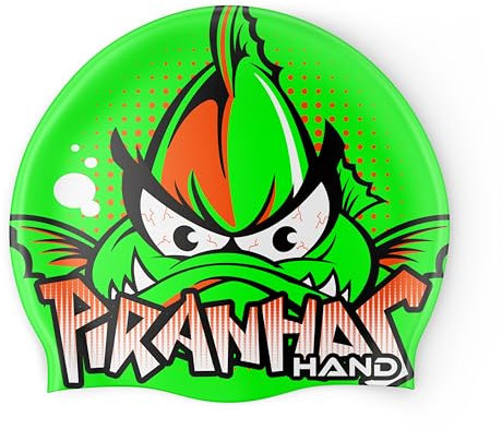 HAND SPORT Piranhas, Cuffia in Silicone, Cuffia Piscina, Cuffia Nuoto, Taglia Unica (Verde Fluo)