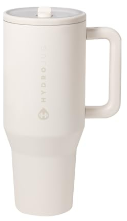 HydroJug Traveler - 32 oz Water Bottle with Handle & Flip Straw - Fits in Cup Holder, Leak Resistant Tumbler-Reusable Insulated Stainless Steel & Rubber Base - Gifts for Women & Men, Cream