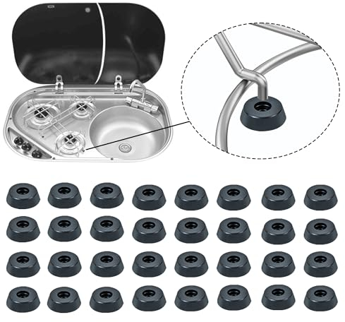 mongtsamz 32 Pezzi Piedini in Gomma, Guide in Gomma Antiruggine Compatibili per Fornelli da Camper con Aste da 5 mm Gommini Antiscivolo per Supporti Pentole, Nero