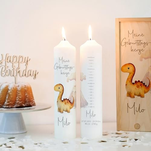 Geburtstagskerze Dino Brachiosaurus, Geburtskerze personalisiert, Geburtstagskerze mit Geburtstagsskala, 1.-18. Geburtstag, Geschenk zum Geburtstag, Kerze Geburtstag, Lebenskerze