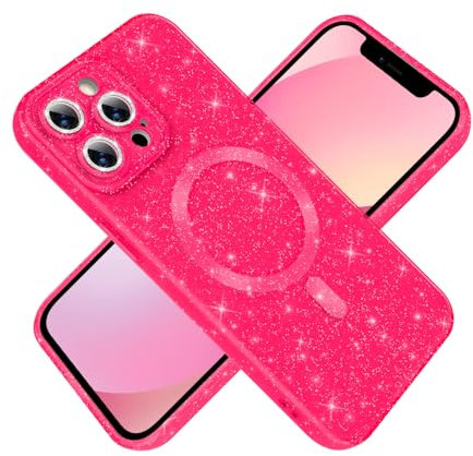 DiyGody Magnetic for iPhone 12 Pro Max Case Sparkle Hot Pink Design for Women Girls [Compatible for MagSafe], Soft TPU Shockproof Protective Phone Case for iPhone 12 Pro Max 6.7inch