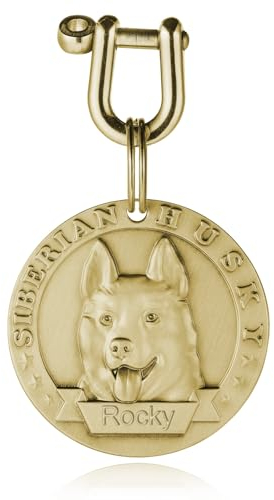 INBLUE Personnalisé Nom de Chien Gravé pour Animaux de Compagnie Etiquette de Chien Anti-Perte Etiquette de Chien Gravure sur Laiton Cadeau pour Amoureux des Animaux - Husky