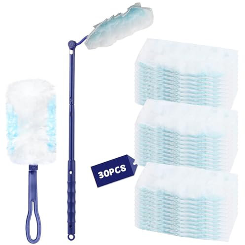 Staubmagnet Duster Staubtuch Nachfüllung Mikrofaser Staubwischer Staubwedel mit Handgriff zum Reinigen von Staub Haare Autos 30 Stück