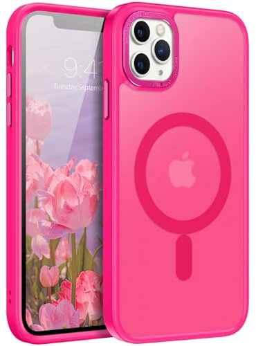 DUEDUE Magnetic for iPhone 11 Pro Max Case, Compatible with MagSafe, Shockproof Military Grade Drop Protection, Slim Fit Anti-Scratch Translucent Matte Back Case for iPhone 11 Pro Max 6.5, Hot Pink
