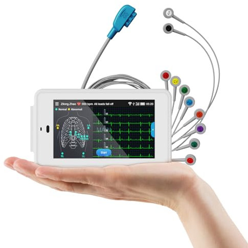 CheckMe ECG500 Professional 6 12-Kanal-EKG-Gerät, Digitales EKG-Gerät mit Glasgow-Algorithmen, unterstützt Echtzeit-EKG-Datenerfassung und -Analyse für Zuhause