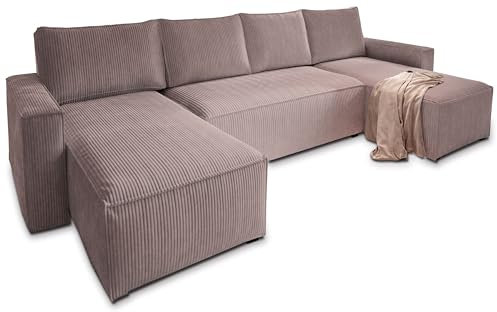Masseno Ecksofa ASPRA mit Schlaffunktion U-Form, Sofa mit Bettkasten, Wohnzimmersofa, Couch, Soffa, Bettsofa, Couchgarnitur- Lila, POSO 130