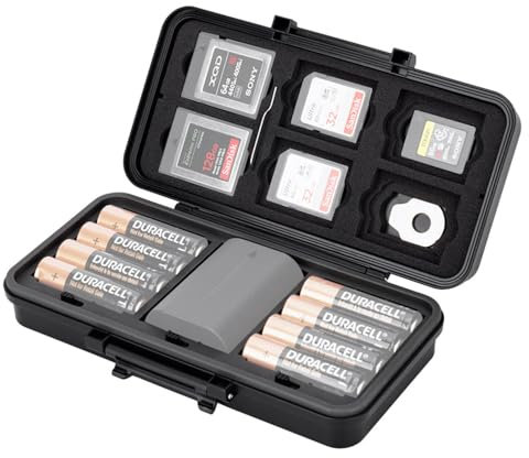 JJC Étui pour carte mémoire 2 en 1 et boîtier de batterie pour appareil photo, Pour 3 piles d'appareil photo - Taille ≤ 5,7 x 4 x 2,3 cm, Robuste