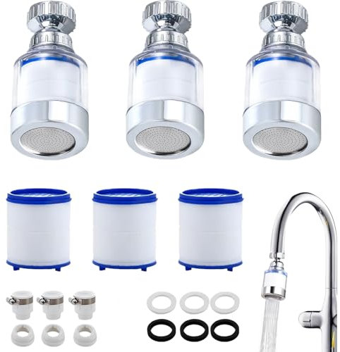9 Stück Wasserfilter Wasserhahn Set, 3Pcs 360° Wasserhahn Filter +3 Pcs Pbaumwollfilterelement + 2 Pcs Universelle Schnittstelle, Wasserhahn Filter Für Trinkwasser, Für Home Badezimmer, Küche, Spüle