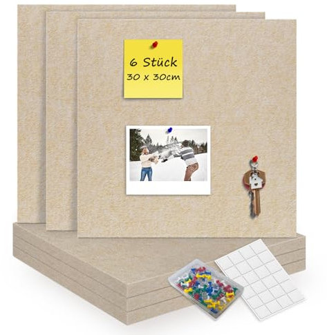 CUHIOY 6 Stück Filz Pinnwand selbstklebend, 1.2cm dicke Filz-Pinnwände mit Klebepads & 60 Pins, dekorative filzplatten groß für Fotos und Notizen in Kinderzimmer, Büro, Küche, Beige, 30x30cm