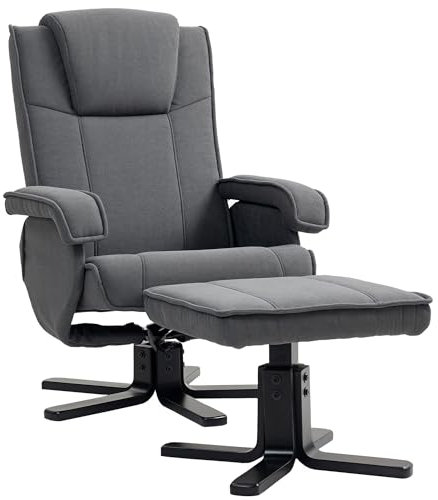 HOMCOM Rocker Swivel Recliner Chair with Footstool, Velvet Fabric Recliner Armchair with Ottoman, Wood Base, Upholstered Reclining Chair for Living Room, Bedroom, Office, Charcoal Grey
