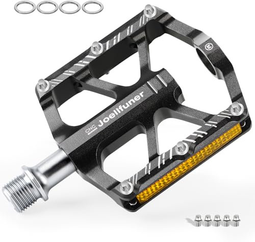 Joellfuner Pedale VTT, Cale Pied Velo avec 3 Roulements Scellés, Réflecteurs Pédales de Vélo en Aluminium CNC Pédales de VTT Antidérapantes pour Vélo de Route, vélo électrique, Vélo Ride (Ferreux)