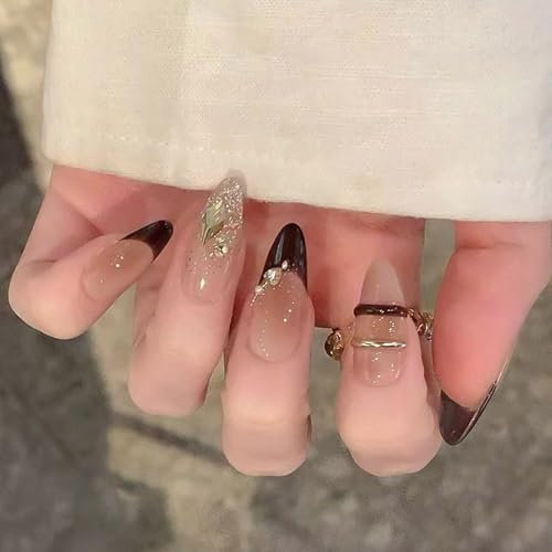 24 Pieces Almond Press On Nails Full Covers False Nails Acrylic Stick Ons Nails Manicure Nails Accesories For Women