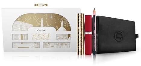 L'Oréal Paris Beauty Geschenk-Make-Up-Set mit Big Deal Mascara, Infaillible Matte Resistance Lippenstift und Paradise Le Khol Augenstift, für Ihre festlichen Looks, mit elegantem schwarzem Beauty-Samt