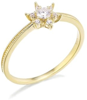 Promise Ring For Women, Ringe Gold Set Schneeflocke mit Moissanit 18K Gelbgold Größe 66 (21.0)