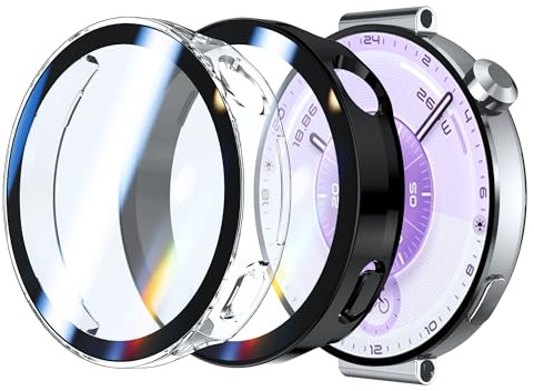 Rojeuinn 2 Stück Hülle für Huawei Watch GT 6 41mm Schutzhülle mit Displayschutz, Hard PC 360° Rundum Anti Kratz Anti Staub Ultradünne Schutzhülle-Transparent+Schwarz