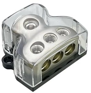 SEYUGOPTI 3-Way Car Audio Power Distribution Block 0/2/4GA In 4/8/10GA Out | High Conductivity Construction, Secure Screw Terminals, Corrosion-Resistant Housing, Simplifies Amp Wiring Setup