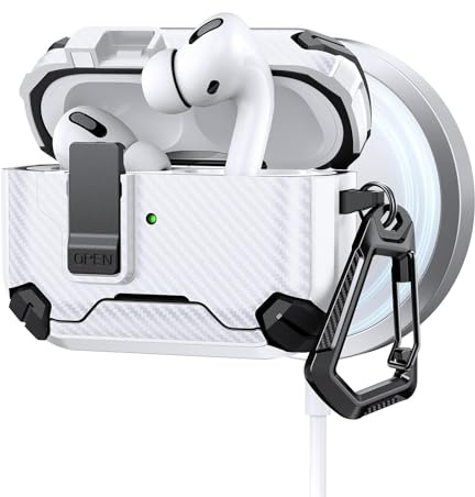Adhiper Hülle für AirPods Pro 3. Generation (USB-C), Weiß | Schutzhülle Cover, TPU+PC, Stoßfest, Kompatibel mit MagSafe, Mit Karabiner, Schutz vor Kratzern