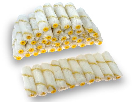 Pack 50 manguitos mini rodillos patas de conejo rayas amarillo | Poliamida 100 mm | Pintura zócalo radiadores superficies planas cascos barcos | Kibros 4KIT741x5
