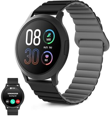 KSIX Smartwatch Core 3 Go - Reloj Inteligente Pantalla AMOLED 1.32, Diseño Ultra Fino, Llamadas, Correa de Silicona Magnética, IP67, Compatible con iPhone® y Android® - Negro