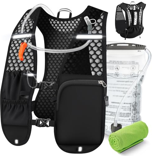 EFFILUMLUX Gilet Running Hydratation Femme Homme Ultraléger 160 g, Gilet Trail Flasque 500ml, Sac Running Réglable Réfléchissant Sifflet, Poches Téléphone Course à Pied, Marathon, Trail, Randonnée