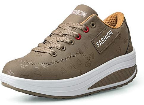Donne Sneaker Dimagrante Scarpe Passeggio & Scarpe Ginnastica Fitness Cunei Piattaforma Scarpe(42,Cachi