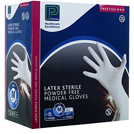 Premier Prestige Latex Examination Gloves - Sterile - Natural - Size: Medium - Pack: 50 Pairs (Ref P3302)
