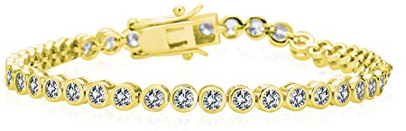 Bling Jewelry Feierlich Ferien Party Bräutigam 10Ct Clear Cubic Zirconia Blase Kreis Lünette Solitär AAA CZ Tennis Armband Für Frauen 14K Vergoldet .925 Sterlingsilber