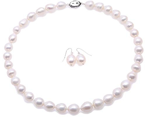JYX perlenschmuck set Perlenkette Weiß Suesswasser Perlenkette Perlen Schmuck-Sets weiße Perlenkette & 925 Sterling Silber Ohrringe Schmuck-Set - Kette