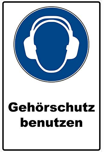 Schild Gehörschutz benutzen Schild Gebotszeichen blau 30 x 20 x 0,3 cm Hartschaumplatte