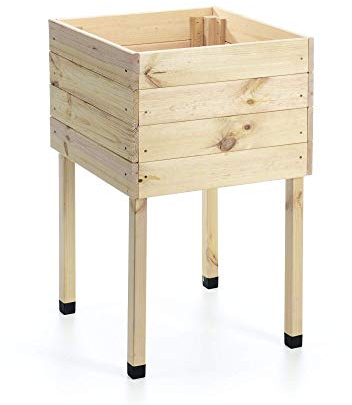 myGardenlust Hochbeet aus Holz - Kräuterbeet für Garten Terrasse Balkon - Pflanzkübel als Gemüse Beet - Pflanzkasten Groß Outdoor mit Fußkappen aus Kunststoff Unlackiert | 50x50 cm