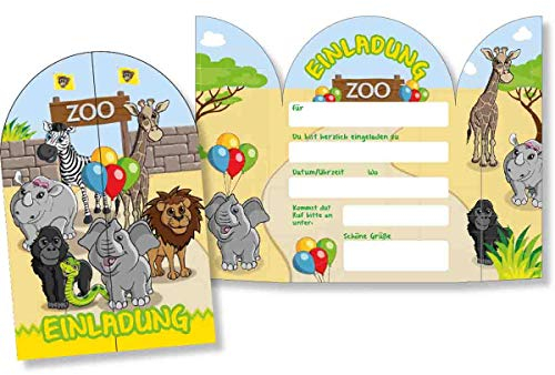 DH-Konzept: 8 Einladungskarten * Zoo & ZOOTIERE * für Kindergeburtstag und Mottoparty | Kinder Einladungen Invites Tiere Party Set