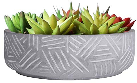 SQOWL 17,8 cm runder Zement-Pflanztopf für Sukkulenten, kleiner Beton-Blumentopf für Kaktus, Kräuter, Pflanztopf mit Ablaufloch, grau und weiß, für drinnen und draußen