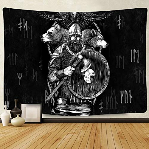 F-FUN SOUL Vikings Wandteppich für Herren, nordische Krieger, 203,2 x 152,4 cm, Wikingerdekoration, mutiger nordischer Pirat, Wolf, Adler, Wandbehang für Wohnzimmer