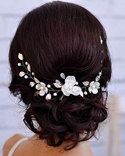 Unicra Brautschmuck Hochzeit Haarschmuck Weinrebe Silber Blume Kopfschmuck Braut Blatt Haarschmuck für Frauen und Mädchen