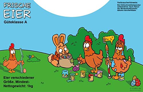 Eier-Etiketten, Cartoon Etiketten für 1 kg Eier - Tragebox, Motiv Ostern