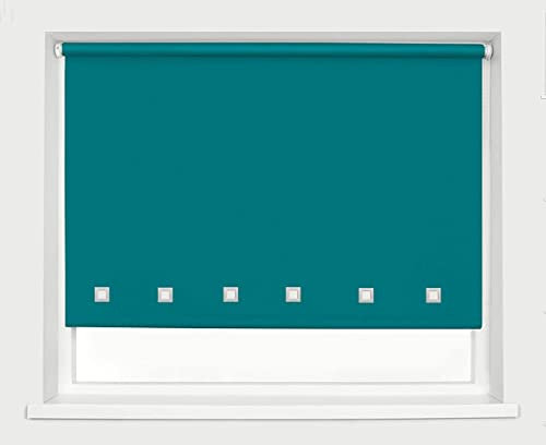 Square Eyelet Roller Blind Easy Fit Trimable Home Office Window Blinds (Teal, 150cm x 165cm (59 x 65))