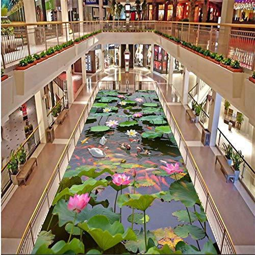 Großer benutzerdefinierter Bodenbelag Lotusteich 3d Wohnzimmer Schlafzimmer Arbeitszimmer Badezimmer Bodenverdickung wasserdicht rutschfest-300 * 210cm