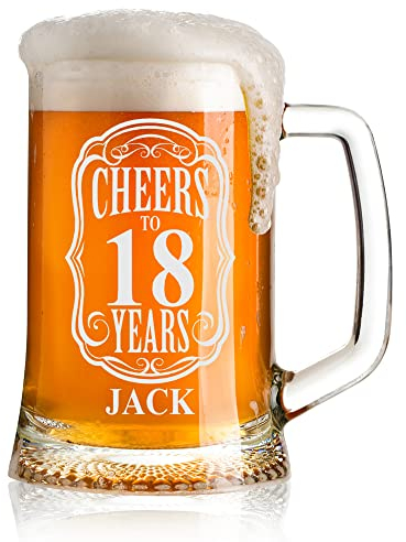 ukgiftstoreonline Cheers to 18 Years Birthday Gift Personalised Engraved Glass Beer Tankard