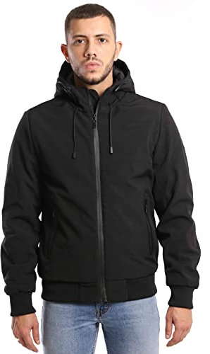 TONY BACKER Giacca Jacket Uomo Invernale Softshell Impermeabile Antivento con Cappuccio Giacca Calda Giubbotto Uomo Trekking Casual (L, Nero-1)